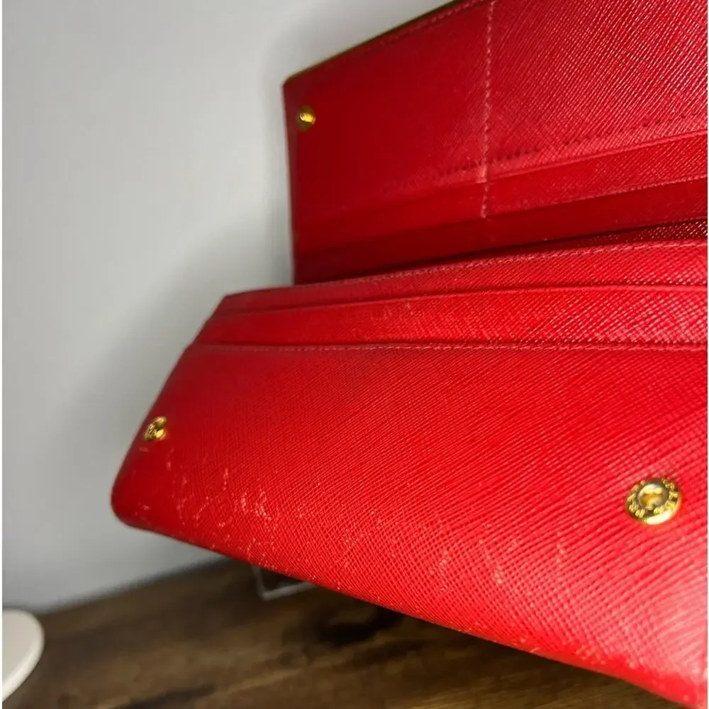 Prada Peonia Red Saffiano/Metal Wallet